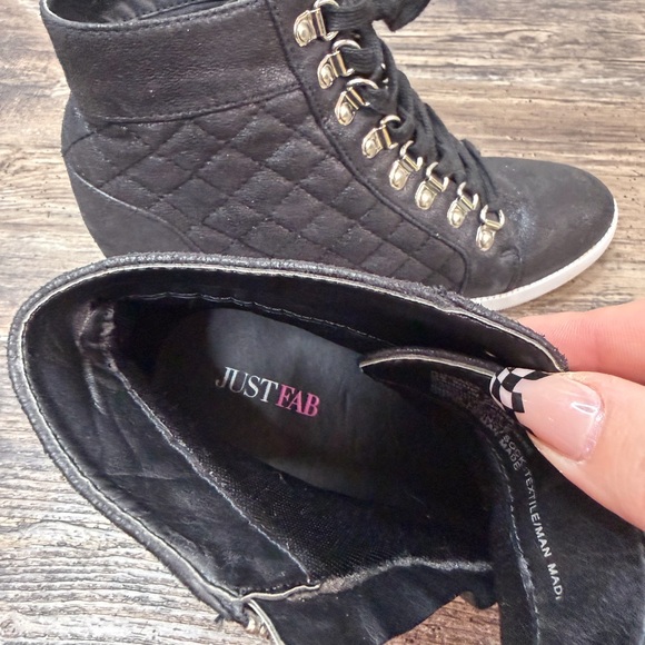 JustFab Stylish Black Quilted Wedge Sneakers - Picture 8 of 9